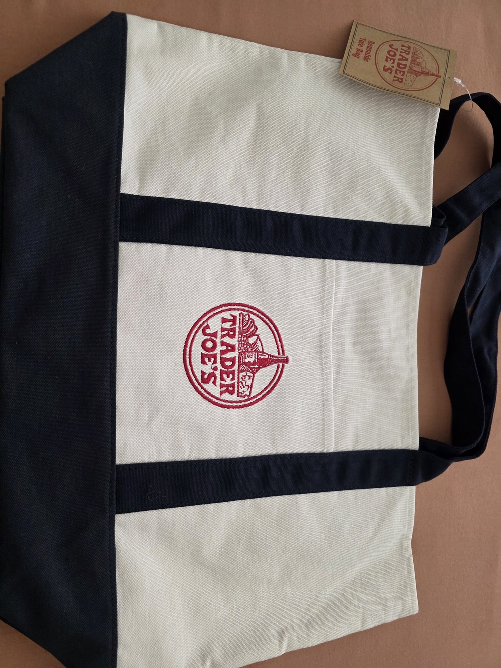 Trader Joe'@ Canvas Tote Bag in White and Navy